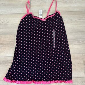 NWT Jenni Macy's Black Chemise with Pink Dots